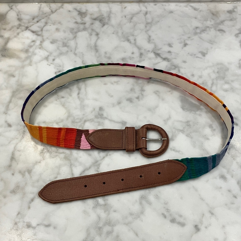 Vintage Colorful Striped Belt with Brown leather Buckle adjustable Guatemala OS - Picture 3 of 17